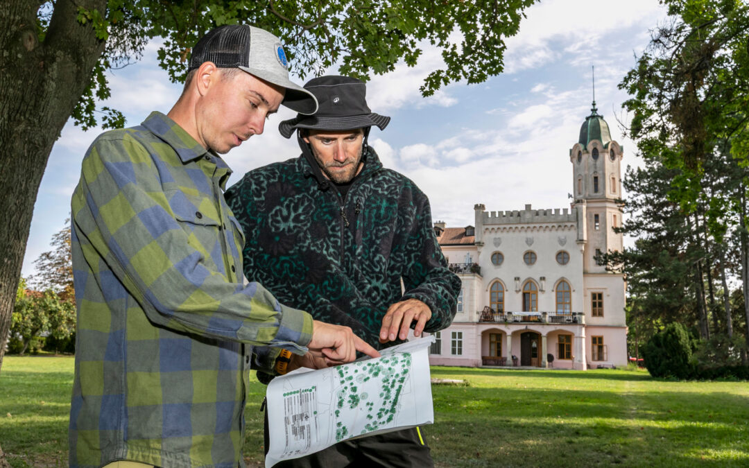 Pracovníci VIA VERTICAL pri plánovaní práce v parku